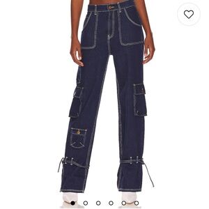 LPA Bea Mid Rise Barrel Cargo in Indigo Dark Rinse Size 29